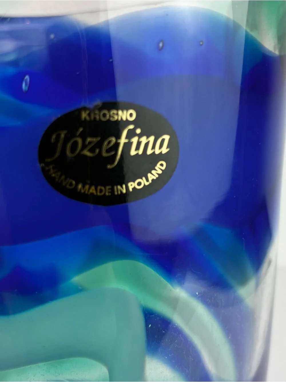 Jozefina Krosno Hand Blown Blue Swirl Vase